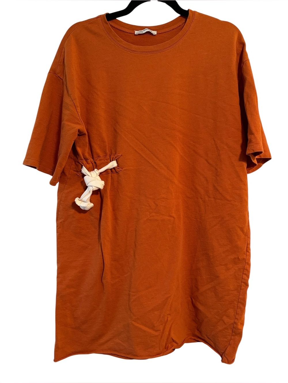 Zara Trafaluc Burnt Orange Tie Side Oversized T-Shirt Dress